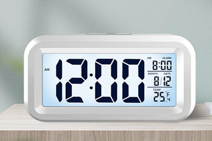 Desk Small Clock Night Light Digital Alarm Clock Battery Operated with Indoor Temperature -White V1263-JX-6731-2