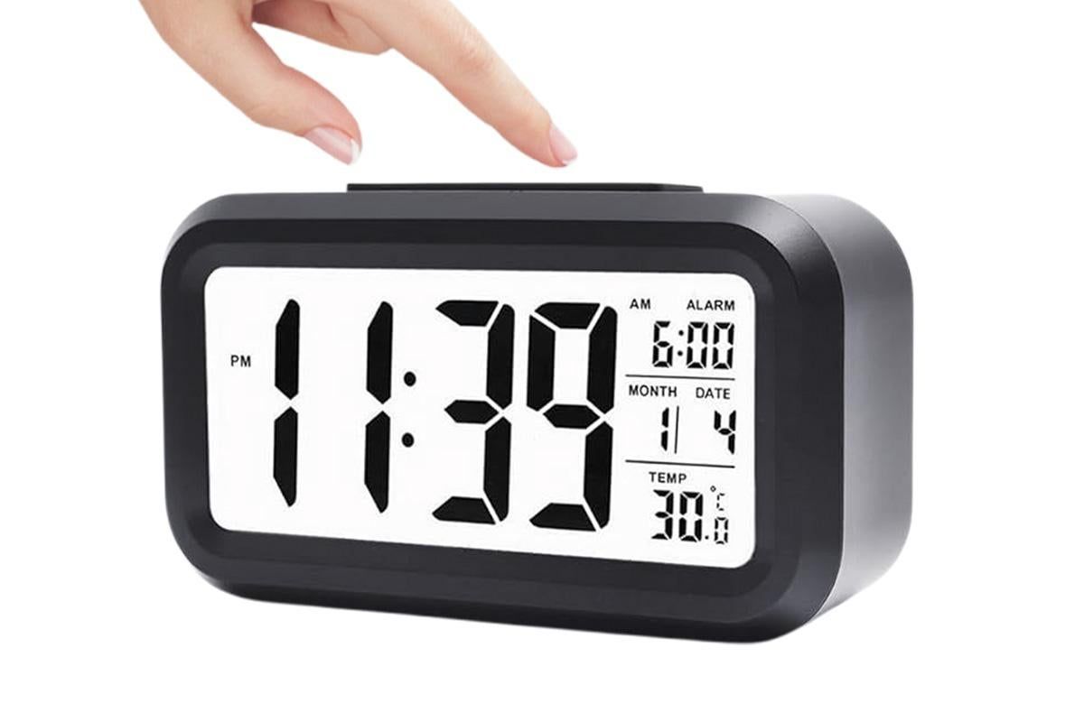 Desk Small Clock Night Light Digital Alarm Clock Battery Operated with Indoor Temperature -White V1263-JX-6731-2