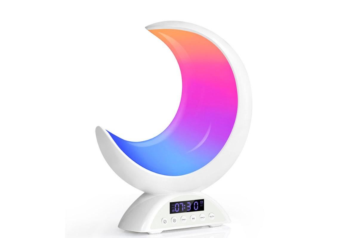 Touch Bedside Table Lamp with Time Alarm Clock RGB Adjustable LED Moon Light with Bluetooth Music Mode V1263-JX-6733