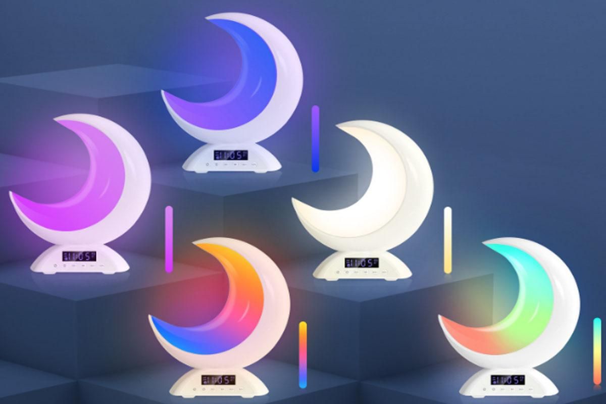 Touch Bedside Table Lamp with Time Alarm Clock RGB Adjustable LED Moon Light with Bluetooth Music Mode V1263-JX-6733