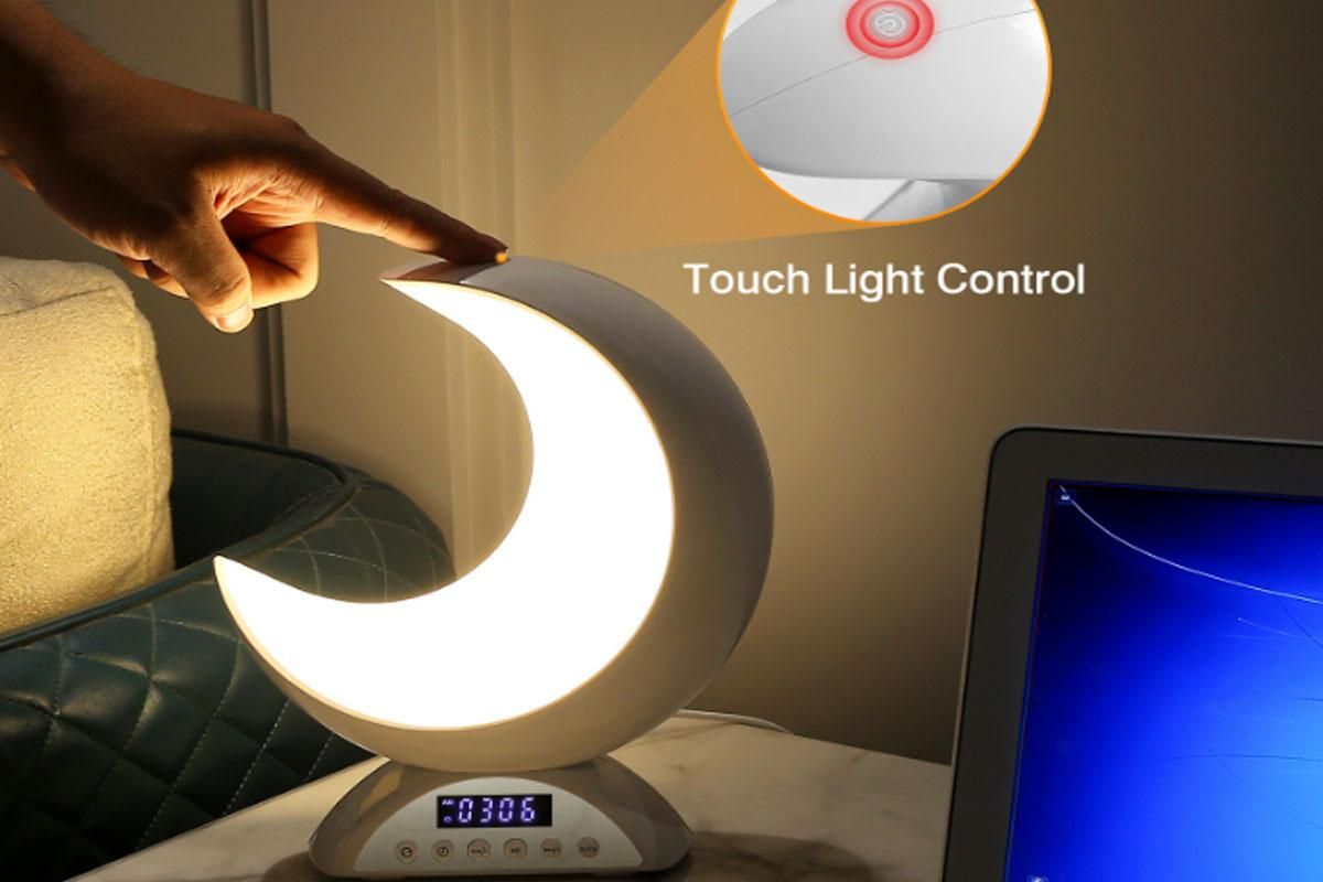 Touch Bedside Table Lamp with Time Alarm Clock RGB Adjustable LED Moon Light with Bluetooth Music Mode V1263-JX-6733