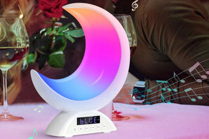 Touch Bedside Table Lamp with Time Alarm Clock RGB Adjustable LED Moon Light with Bluetooth Music Mode V1263-JX-6733