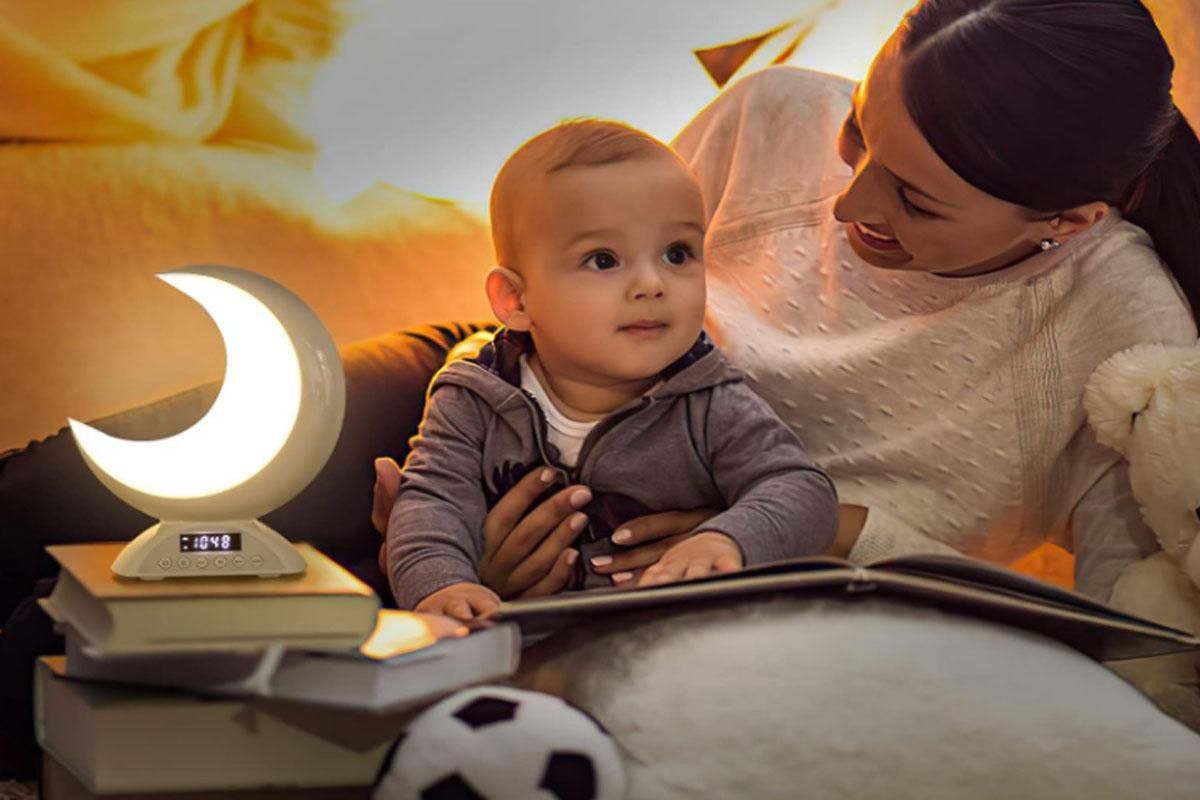 Touch Bedside Table Lamp with Time Alarm Clock RGB Adjustable LED Moon Light with Bluetooth Music Mode V1263-JX-6733