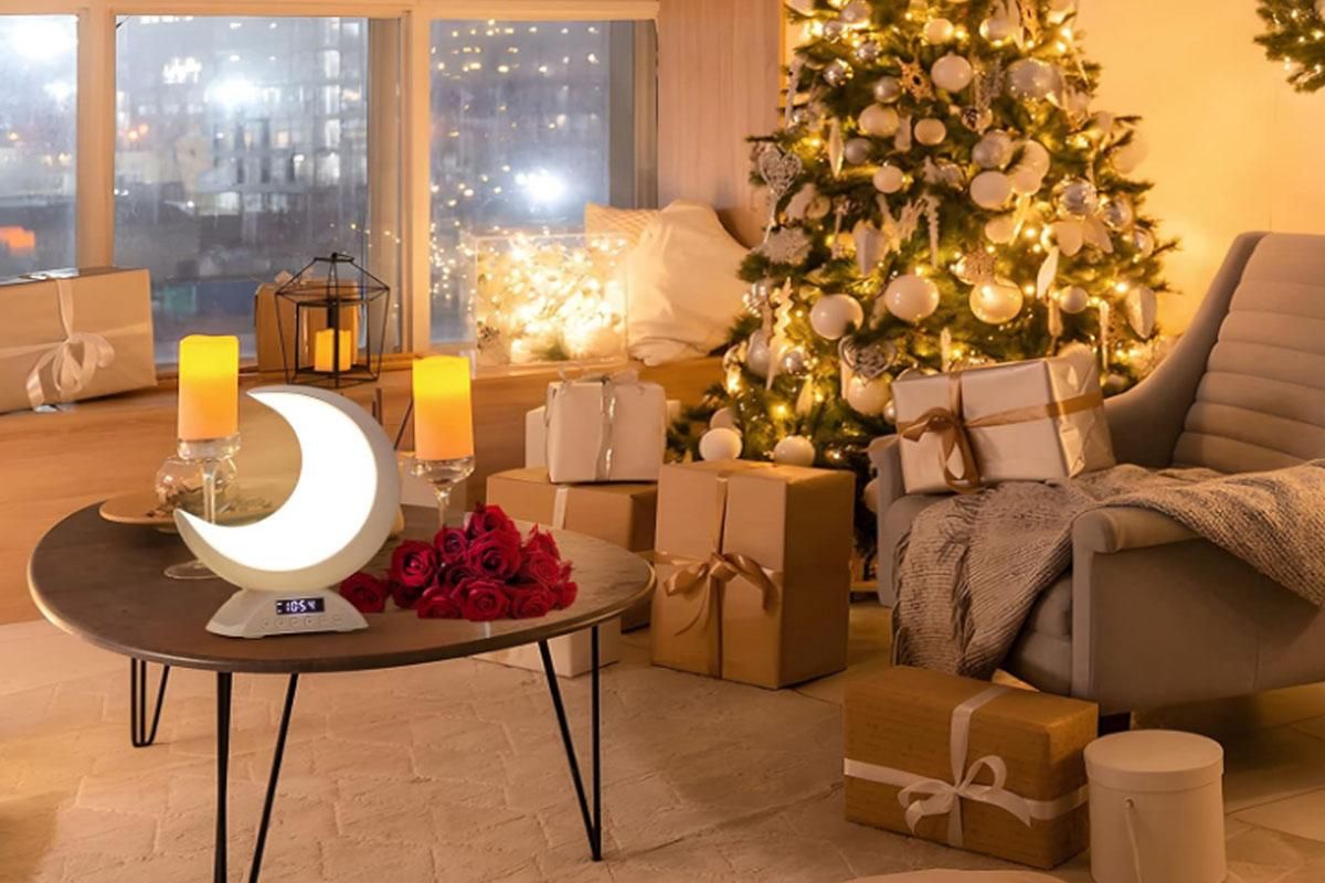 Touch Bedside Table Lamp with Time Alarm Clock RGB Adjustable LED Moon Light with Bluetooth Music Mode V1263-JX-6733