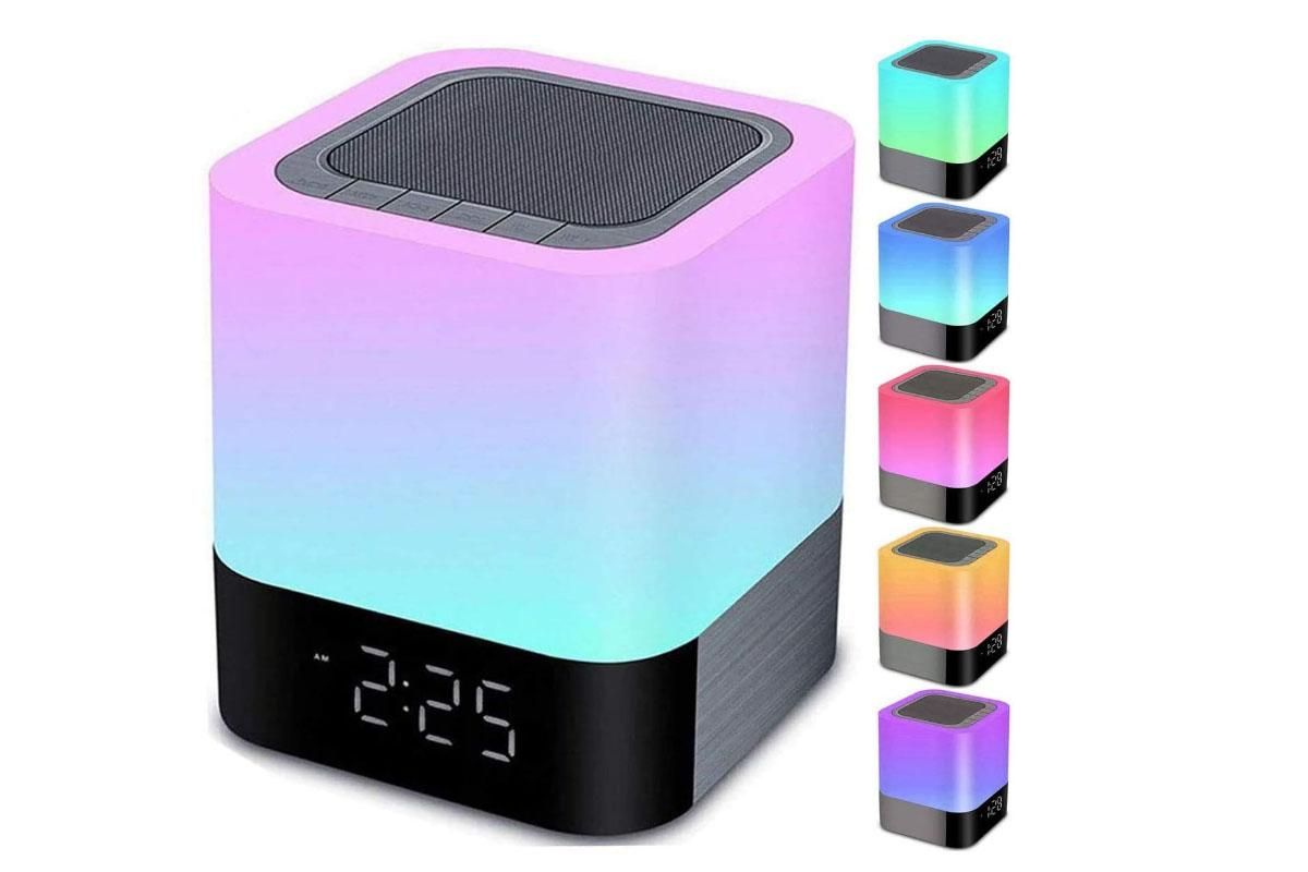 Night Lights Bluetooth Speaker Alarm Clock Bluetooth Speaker Touch Sensor Bedside Lamp Dimmable Multi-Color V1263-JX-6734