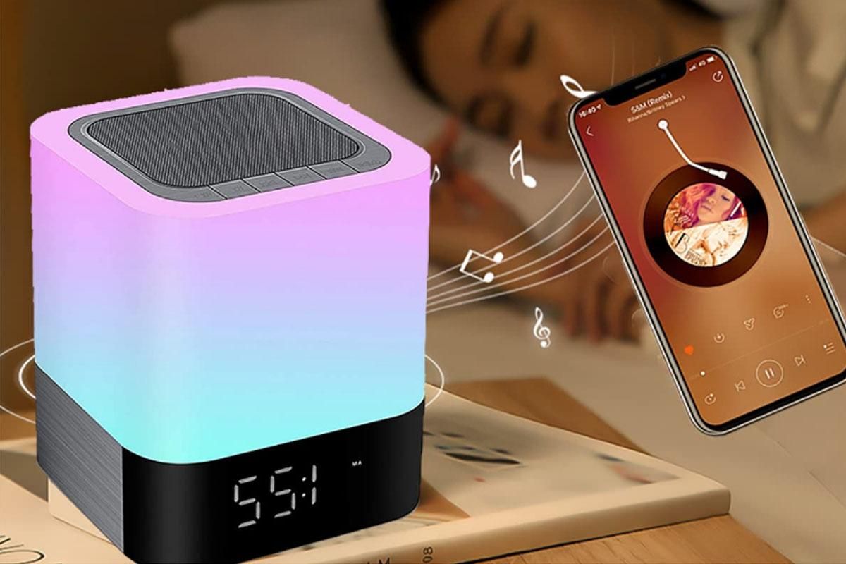 Night Lights Bluetooth Speaker Alarm Clock Bluetooth Speaker Touch Sensor Bedside Lamp Dimmable Multi-Color V1263-JX-6734