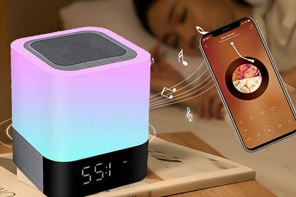 Night Lights Bluetooth Speaker Alarm Clock Bluetooth Speaker Touch Sensor Bedside Lamp Dimmable Multi-Color V1263-JX-6734
