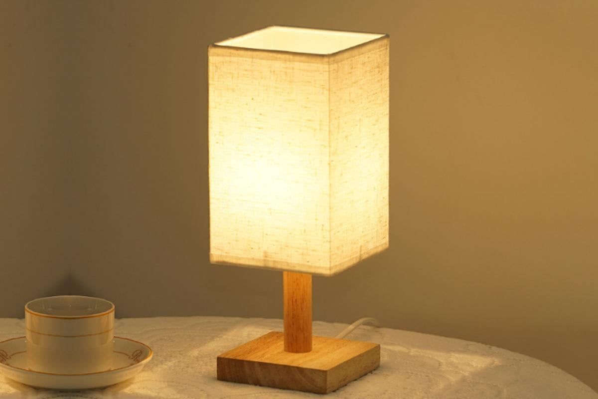 Bedside Table Lamp for Bedroom Minimalist Nightstand Lamp with Square Fabric Shade Reading Desk Lamp Night V1263-JX-6736