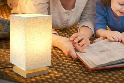 Bedside Table Lamp for Bedroom Minimalist Nightstand Lamp with Square Fabric Shade Reading Desk Lamp Night V1263-JX-6736