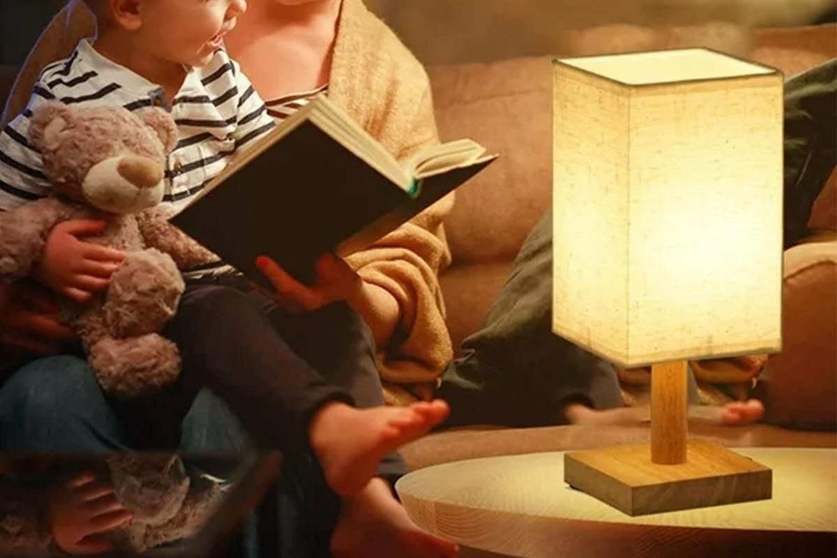 Bedside Table Lamp for Bedroom Minimalist Nightstand Lamp with Square Fabric Shade Reading Desk Lamp Night V1263-JX-6736