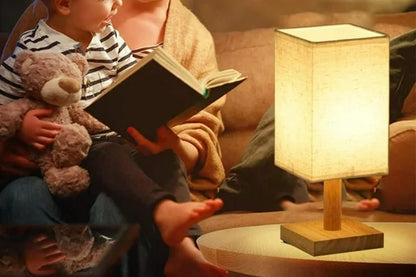Bedside Table Lamp for Bedroom Minimalist Nightstand Lamp with Square Fabric Shade Reading Desk Lamp Night V1263-JX-6736