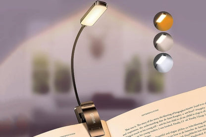 Rechargeable LED Book Light with 3 Adjustable Color Temperatures, 80H Reading Time - Black V1263-JX-6741-1