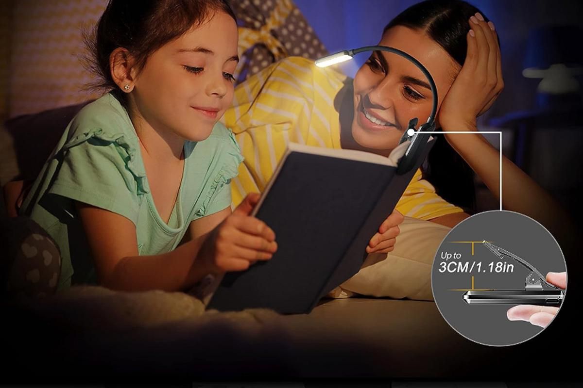 Rechargeable LED Book Light with 3 Adjustable Color Temperatures, 80H Reading Time - Black V1263-JX-6741-1