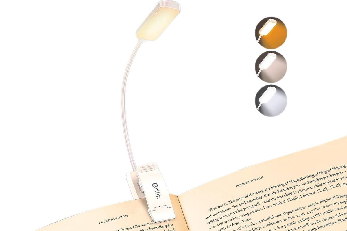 Rechargeable LED Book Light with 3 Adjustable Color Temperatures, 80H Reading Time - Black V1263-JX-6741-1