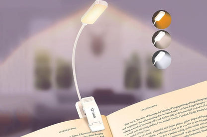 Rechargeable LED Book Light with 3 Adjustable Color Temperatures, 80H Reading Time - White V1263-JX-6741-2