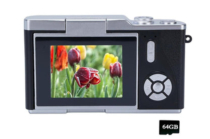 HD 1080P Flip Screen Retro Digital Camera 2.4-inch Display with 64GB TF Card - Black V1263-JX-6746-1