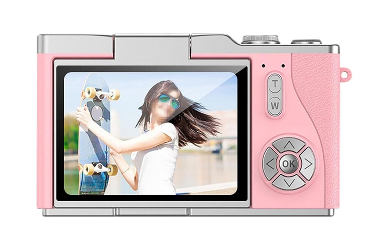 HD 1080P Flip Screen Retro Digital Camera 2.4-inch Display with 64GB TF Card - Pink V1263-JX-6746-2