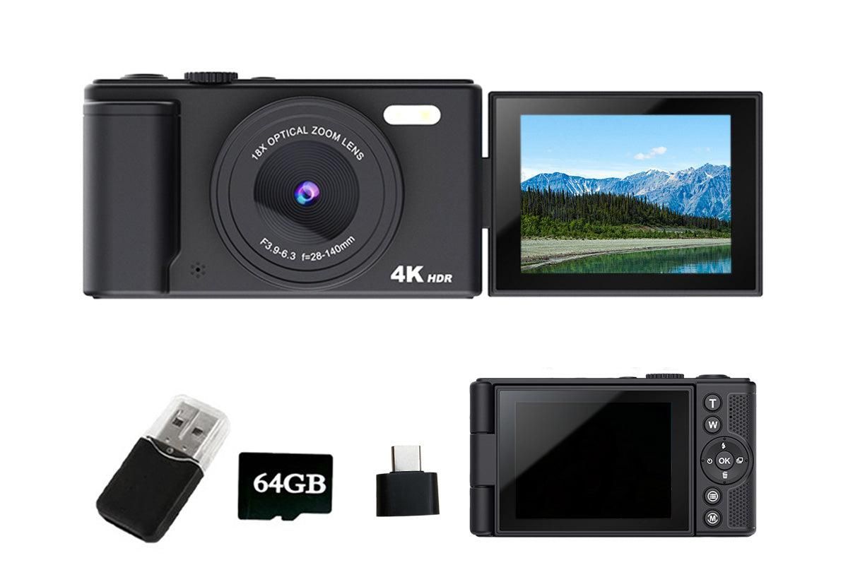 4K Digital Camera Flip Screen Autofocus for Vlogging and Photography Beginners - Black V1263-JX-6749-1