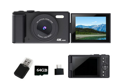 4K Digital Camera Flip Screen Autofocus for Vlogging and Photography Beginners - Black V1263-JX-6749-1