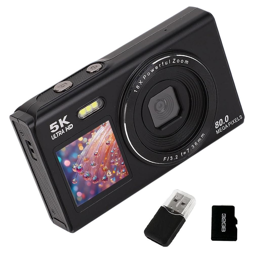 5K HD Dual Screen Digital Camera Point and Shoot Selfie Camera with LED Fill Light - Black V1263-JX-6753-1