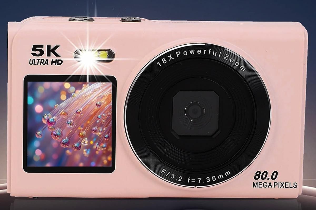 5K HD Dual Screen Digital Camera Point and Shoot Selfie Camera with LED Fill Light - Pink V1263-JX-6753-2