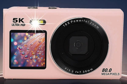 5K HD Dual Screen Digital Camera Point and Shoot Selfie Camera with LED Fill Light - Pink V1263-JX-6753-2