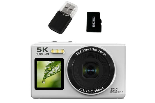 5K HD Dual Screen Digital Camera Point and Shoot Selfie Camera with LED Fill Light - White V1263-JX-6753-3