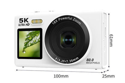 5K HD Dual Screen Digital Camera Point and Shoot Selfie Camera with LED Fill Light - White V1263-JX-6753-3