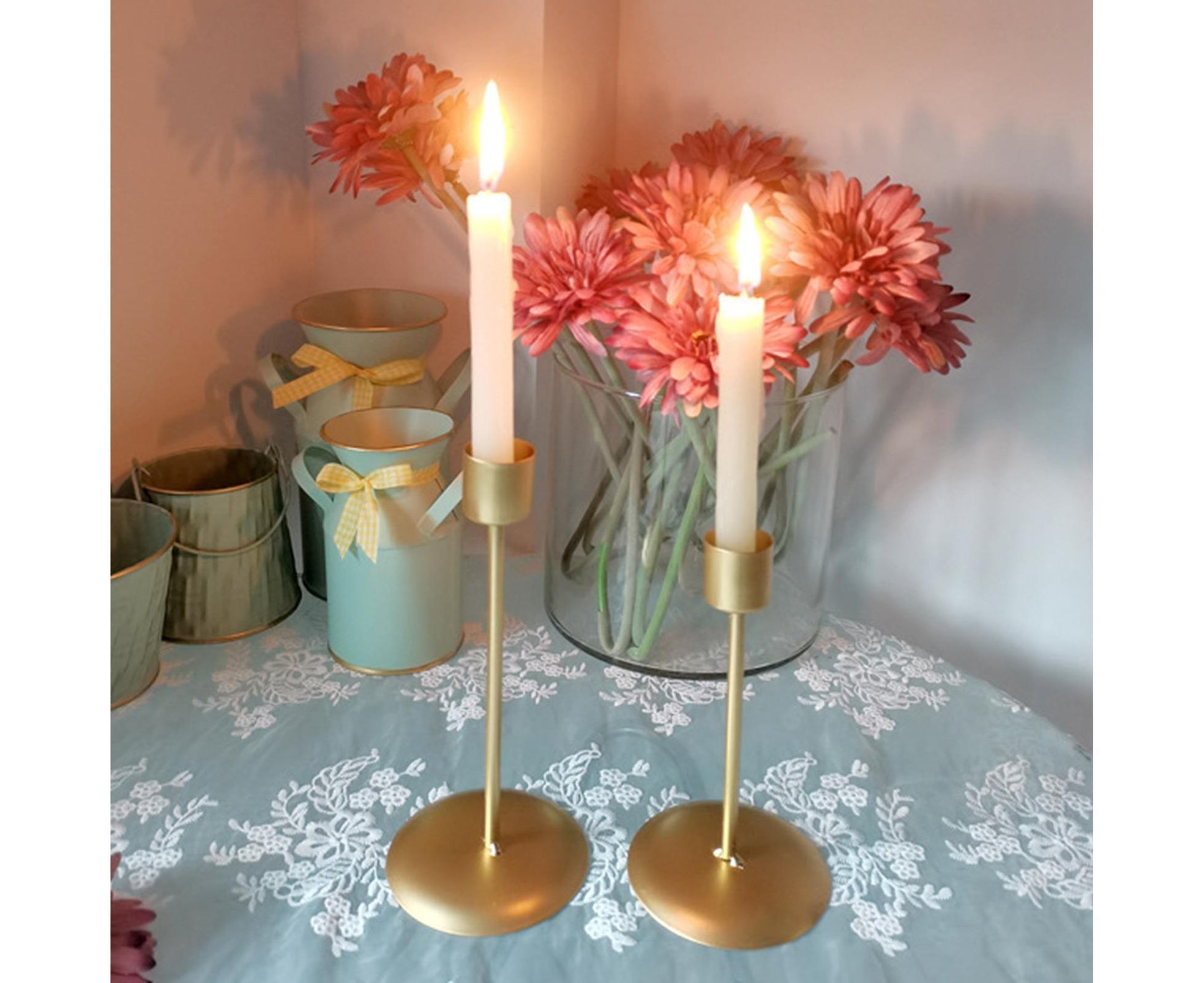 2Pcs Candlestick Exquisite Decorative Simple Nordic Style Candlelight Stand Home Decor -Golden V1263-JX-676