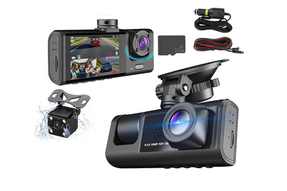 3 Channel Dash Cam Front and Rear Inside with 32GB SD Card 1080P Dash Camera Full HD 170 Degree Wide Angle V1263-JX-6763