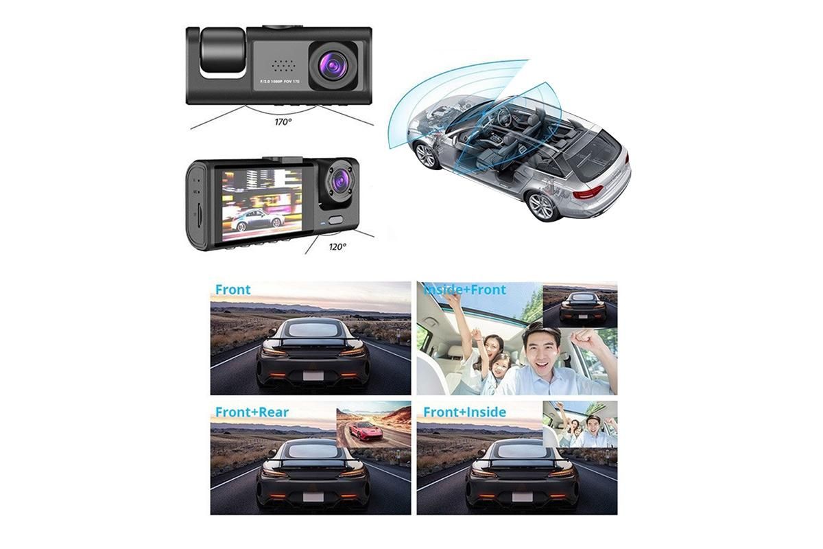 3 Channel Dash Cam Front and Rear Inside with 32GB SD Card 1080P Dash Camera Full HD 170 Degree Wide Angle V1263-JX-6763