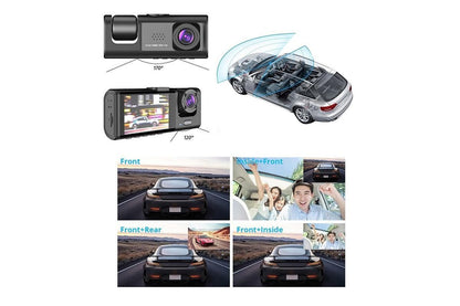 3 Channel Dash Cam Front and Rear Inside with 32GB SD Card 1080P Dash Camera Full HD 170 Degree Wide Angle V1263-JX-6763