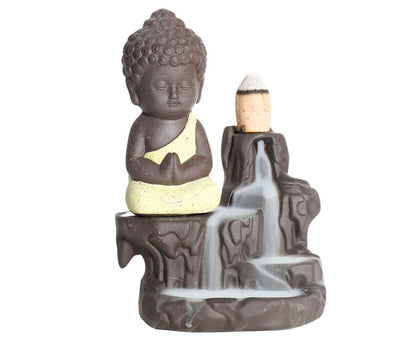 Monk Ceramic Buddha Incense Backflow Burner Cones Home Teahouse Table Decor-Yellow V1263-JX-678