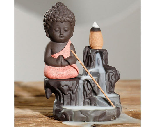 Monk Ceramic Buddha Incense Backflow Burner Cones Home Teahouse Table Decor-Yellow V1263-JX-678