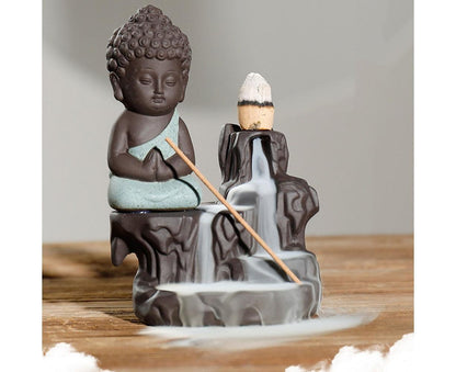 Monk Ceramic Buddha Incense Backflow Burner Cones Home Teahouse Table Decor-Yellow V1263-JX-678