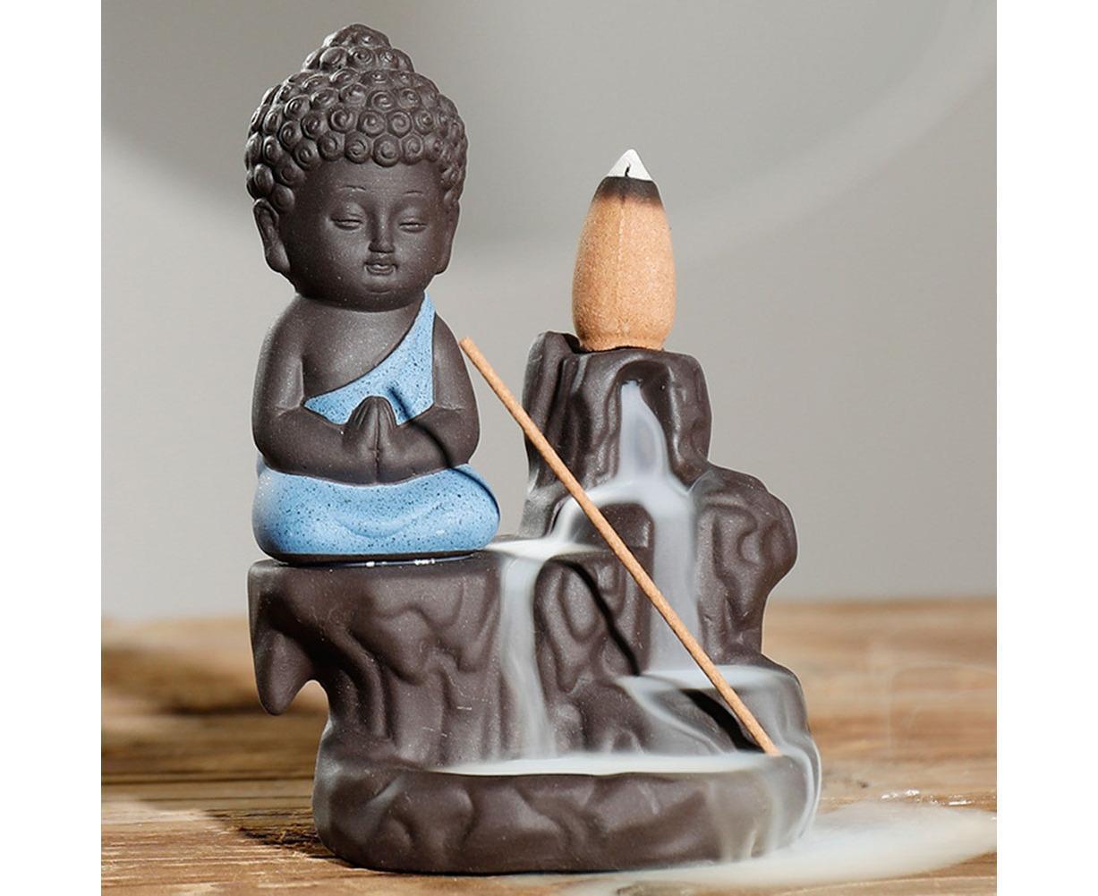 Monk Ceramic Buddha Incense Backflow Burner Cones Home Teahouse Table Decor-Yellow V1263-JX-678