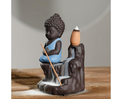 Monk Ceramic Buddha Incense Backflow Burner Cones Home Teahouse Table Decor-Yellow V1263-JX-678