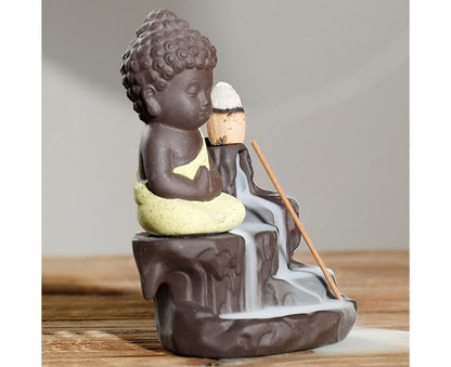 Monk Ceramic Buddha Incense Backflow Burner Cones Home Teahouse Table Decor-Yellow V1263-JX-678
