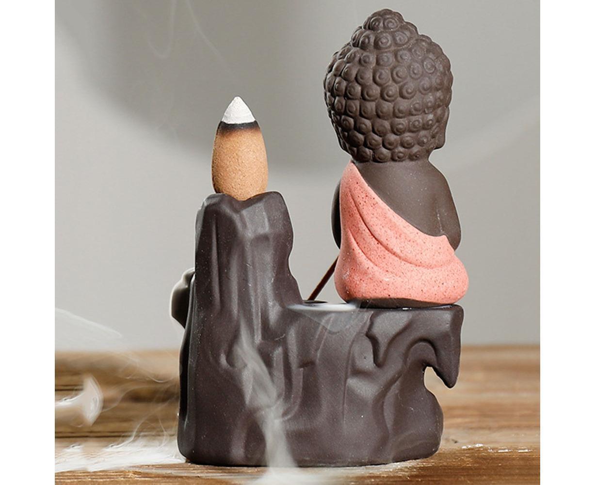 Monk Ceramic Buddha Incense Backflow Burner Cones Home Teahouse Table Decor-Yellow V1263-JX-678