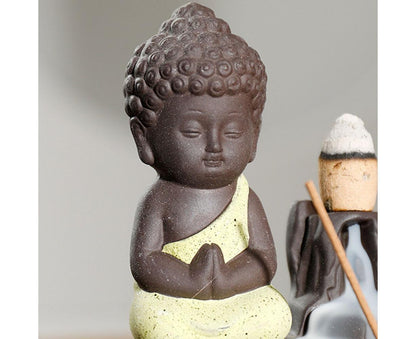 Monk Ceramic Buddha Incense Backflow Burner Cones Home Teahouse Table Decor-Yellow V1263-JX-678