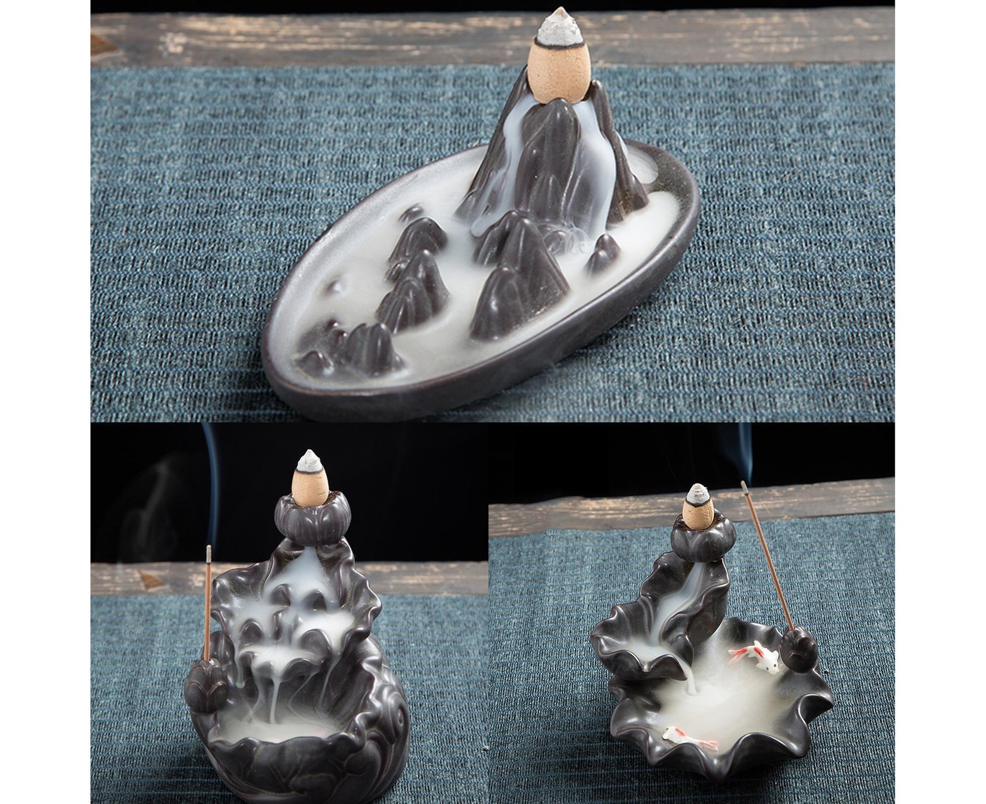 Teahouse Waterfall Lotus Backflow Incense Burner Ceramic Censer Home Decoration- C V1263-JX-680