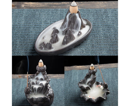 Teahouse Waterfall Lotus Backflow Incense Burner Ceramic Censer Home Decoration- C V1263-JX-680