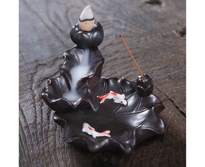 Teahouse Waterfall Lotus Backflow Incense Burner Ceramic Censer Home Decoration- C V1263-JX-680