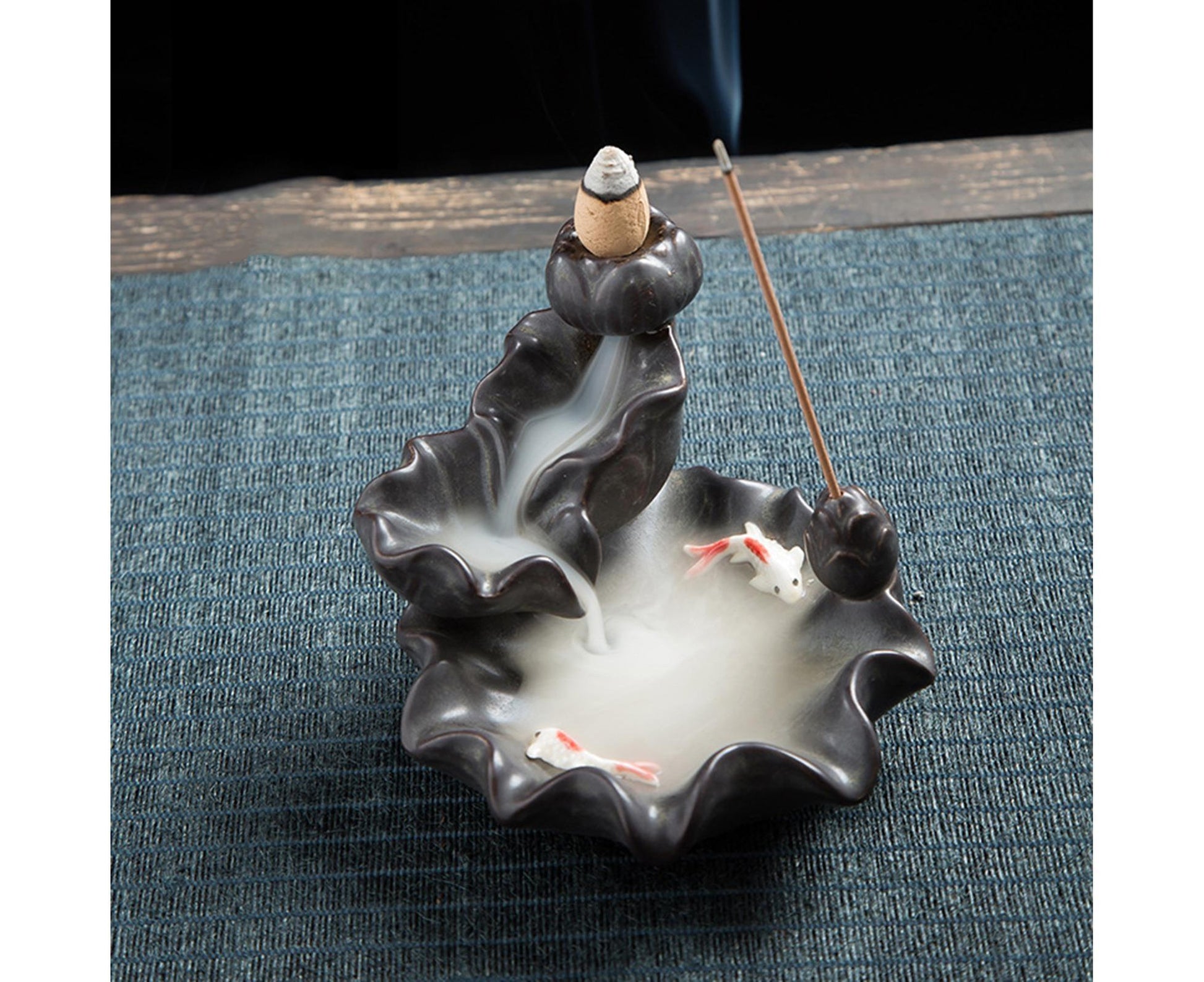 Teahouse Waterfall Lotus Backflow Incense Burner Ceramic Censer Home Decoration- C V1263-JX-680