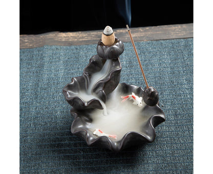 Teahouse Waterfall Lotus Backflow Incense Burner Ceramic Censer Home Decoration- C V1263-JX-680