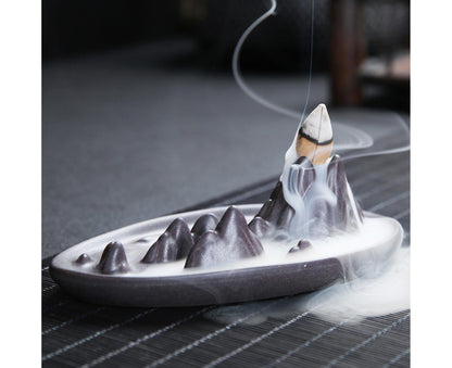 Teahouse Waterfall Lotus Backflow Incense Burner Ceramic Censer Home Decoration- C V1263-JX-680