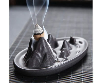 Teahouse Waterfall Lotus Backflow Incense Burner Ceramic Censer Home Decoration- C V1263-JX-680