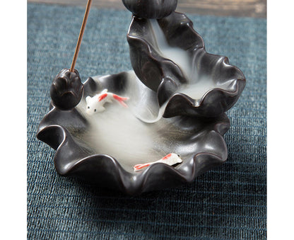 Teahouse Waterfall Lotus Backflow Incense Burner Ceramic Censer Home Decoration- C V1263-JX-680