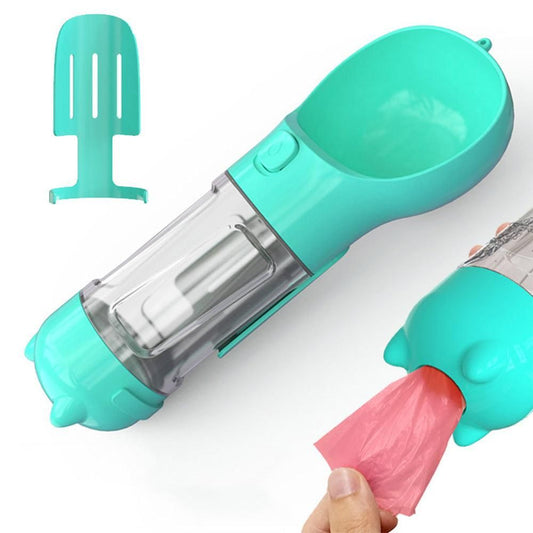 4 in 1 Pet Feeder Dog Cat Puppy Water Bottle Cup Travel Pooper Scooper Outdoor Blue 300ml V1263-JX-6800