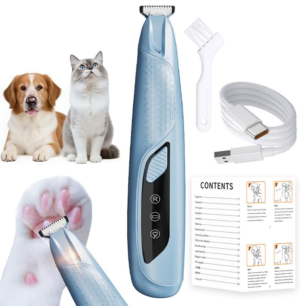 Pet Hair Trimmer Electric Clipper Rechargeable with LED Light for Pets Blue V1263-JX-6801